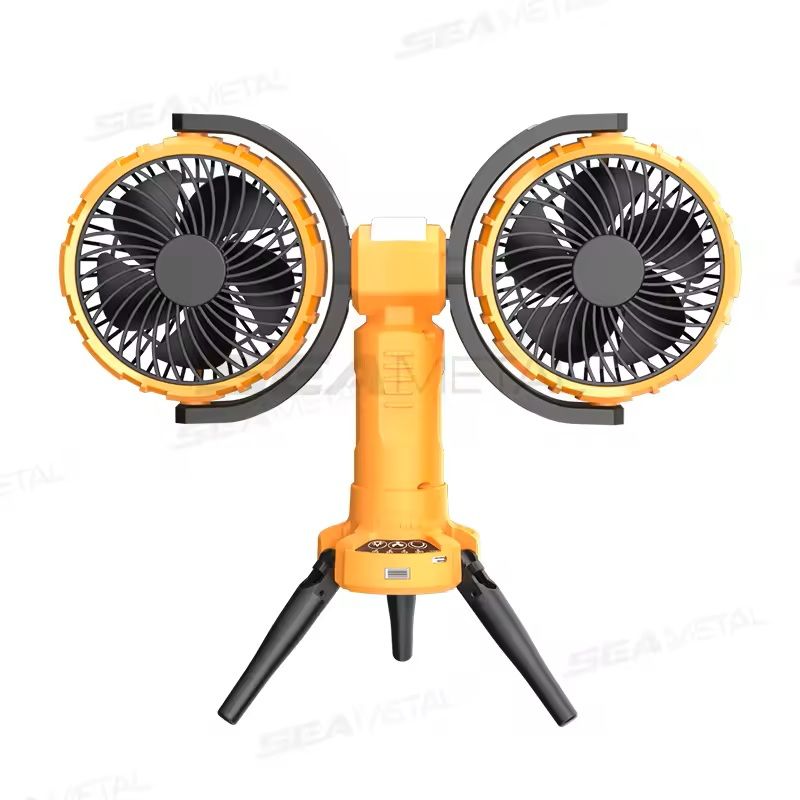 8000 mAh Portable Rechargeable Fan & LED Light Automatic Rotation Cooling Fan for Camping, Cars & Outdoor Use