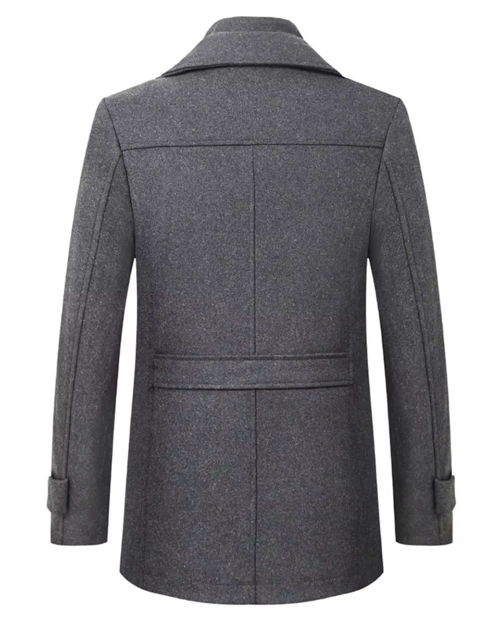 Classic Double Collar Men's Pea Coat – Elegant Men's Woolen Trench Coat Winter Overcoat