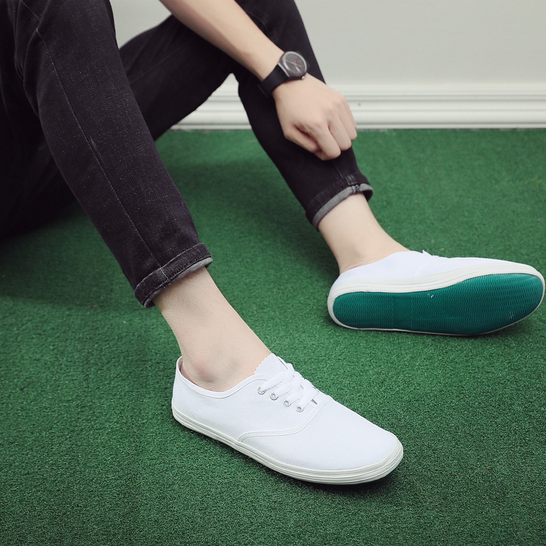 Casual Canvas Slip-On Work Shoes, Spring & Autumn Lightweight White Lazy Designer Labor Insurance Shoes for Men