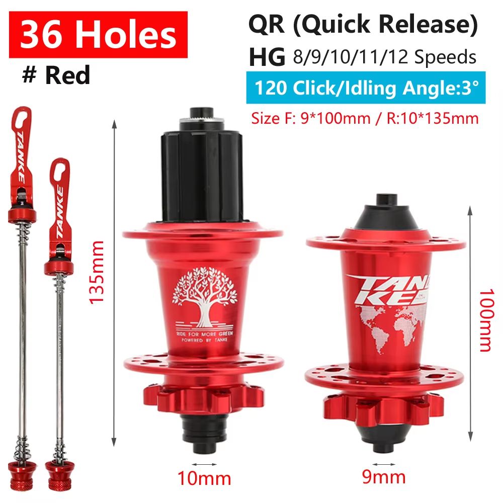 TANKE 120-Click 6-Bearing MTB Hub – 28/32/36H Disc Brake Front & Rear (8-12 Speed)
