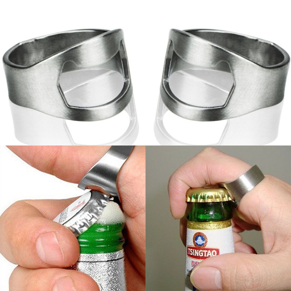 Stainless Steel Finger Ring, Portable Beer Opener for Men, Punk Style Creativity Jewelry, Fashion Decoration