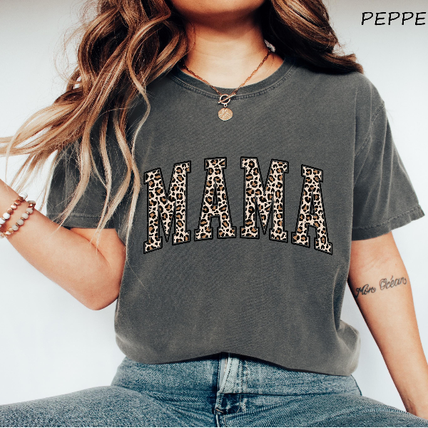 Mama Leopard Print Shirt Casual Mom Graphic Tee Trendy Everyday Womens T-Shirt
