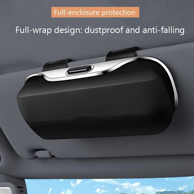 Press-Switch Car Glasses Holder Soft Fabric Sun Visor Eyewear Storage Case