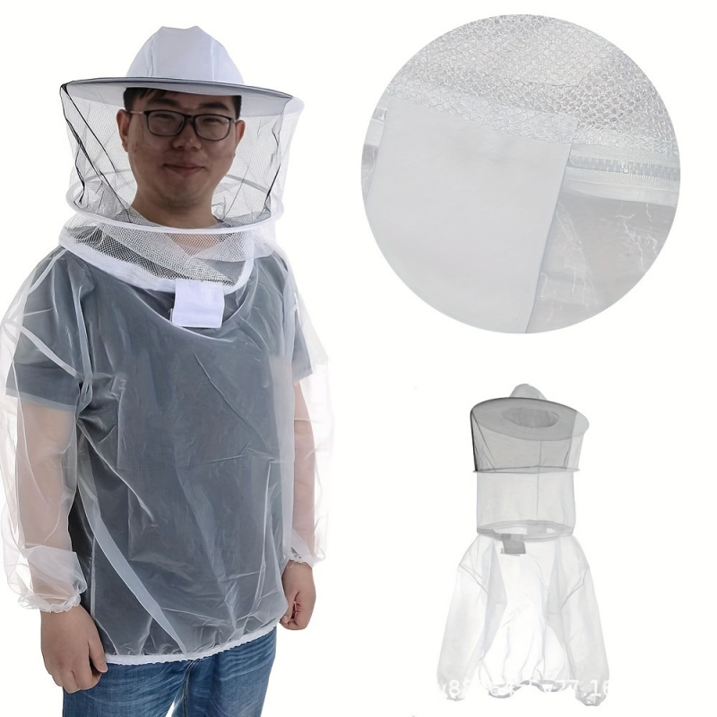 Professional Transparent Protective Jacket with Hooded Veil, Breathable Durable Mens Beekeeper Suit for Safe Beekeeping