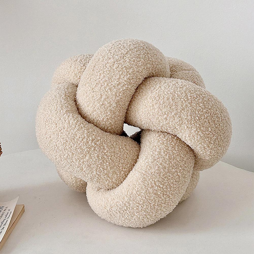 Braided Knot Round Ball Pillow, Soft Elastic Hand Knitted Decorative Pillow for Couch