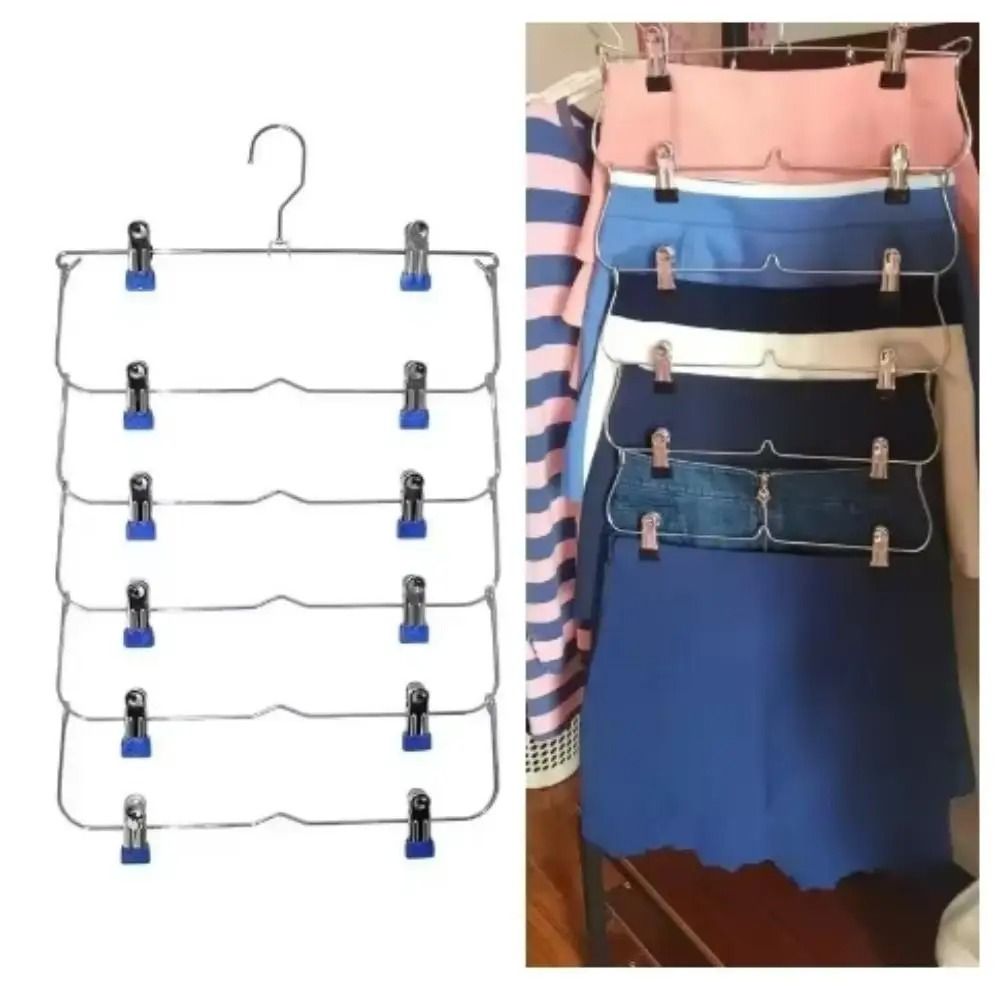 4 Tier Stainless Steel Pants Hanger Non Slip Skirt Rack with Adjustable Clips