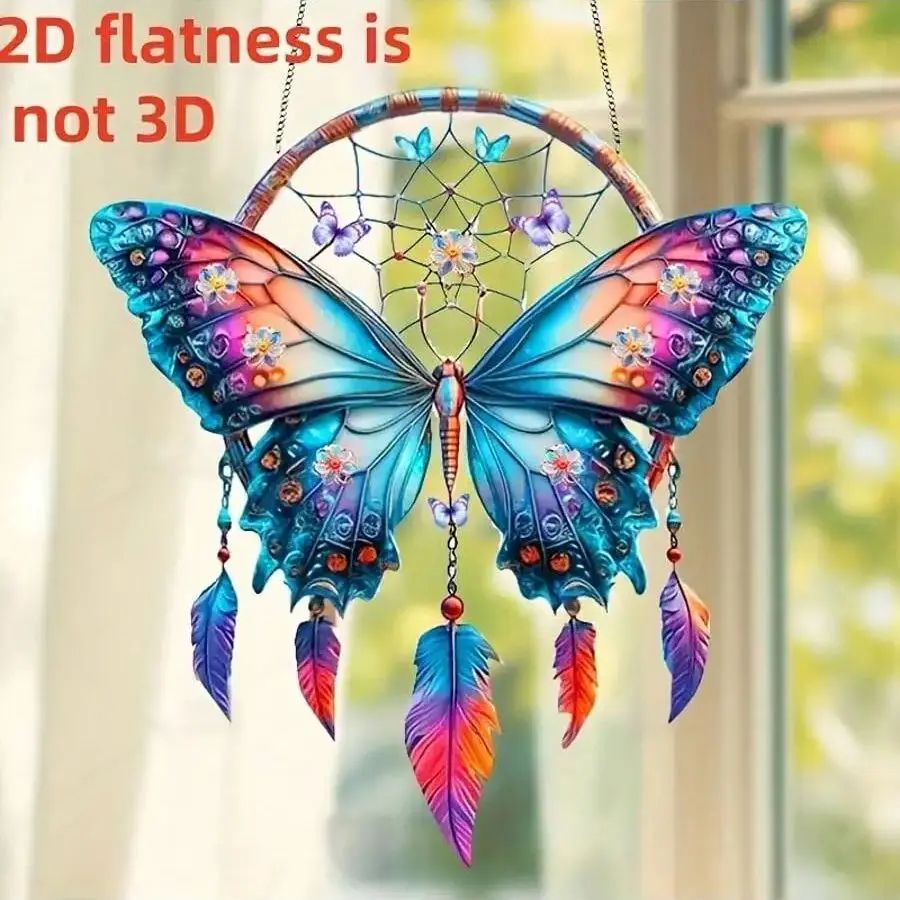 Shimmering Butterfly Pendant Decor with Feather Accent Gift for Home and Heart