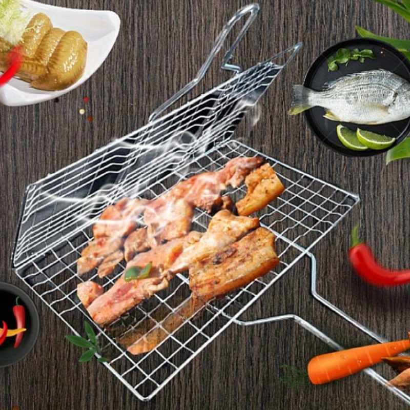 Foldable Stainless Steel BBQ Grilling Basket, Large Capacity for Chicken, Fish, and Vegetables with Nonstick Mesh
