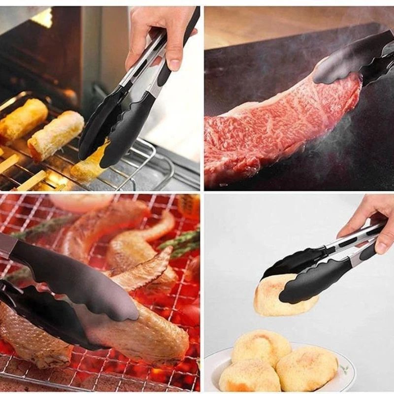 Premium Kitchen Silicone & Stainless Steel Food Tongs - Ergonomic, Heat-Resistant Serving & Cooking Clips