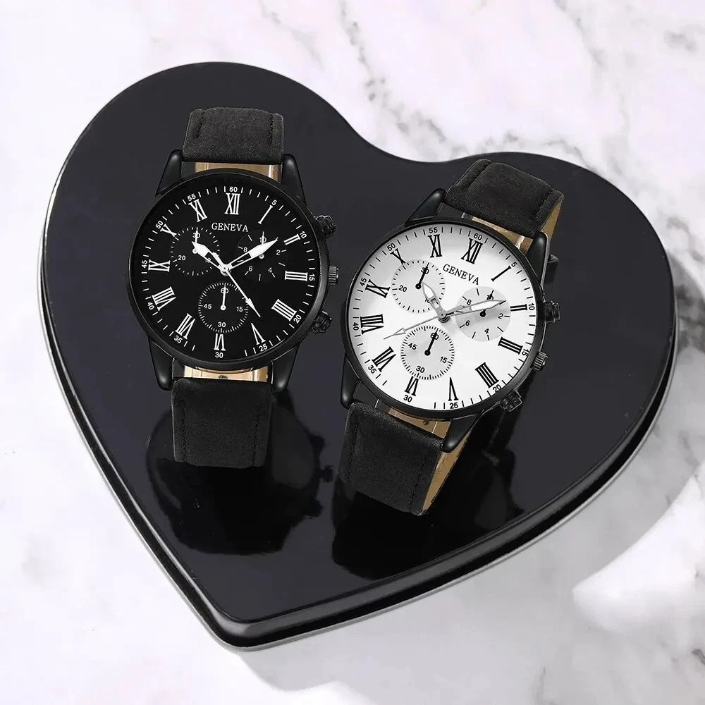 Elegant Leather Couple Watch Set