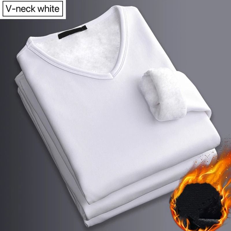 Mens V Neck Thermal Shirt Fleece Lined Winter Base Layer Top