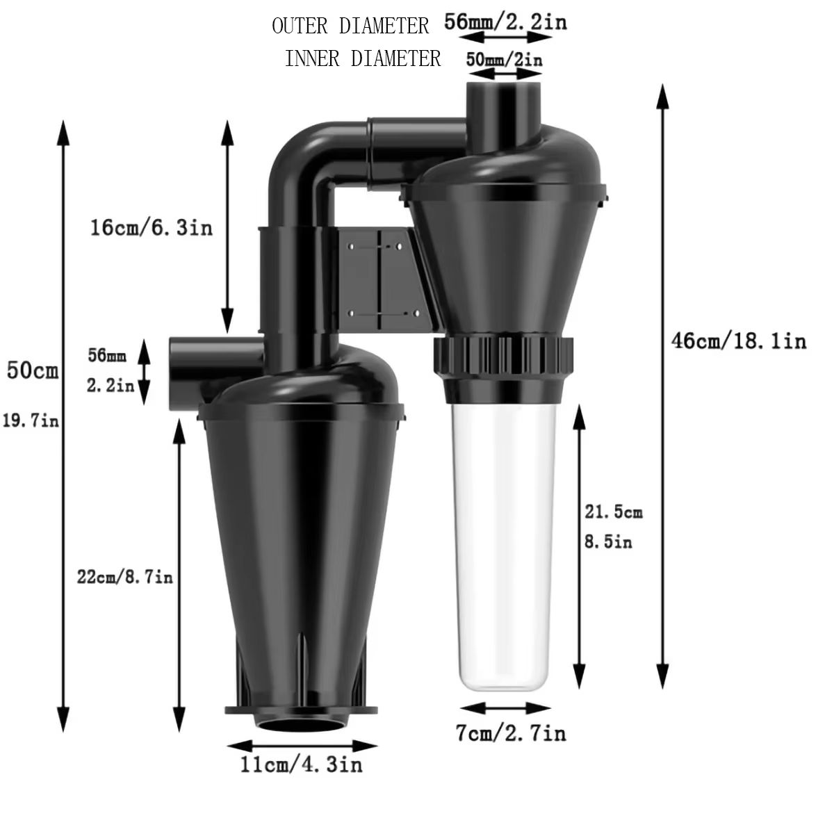 Double Filtration Cyclone Dust Collector, Turbocharged 1.97in Shop Vac Separator for Woodworking