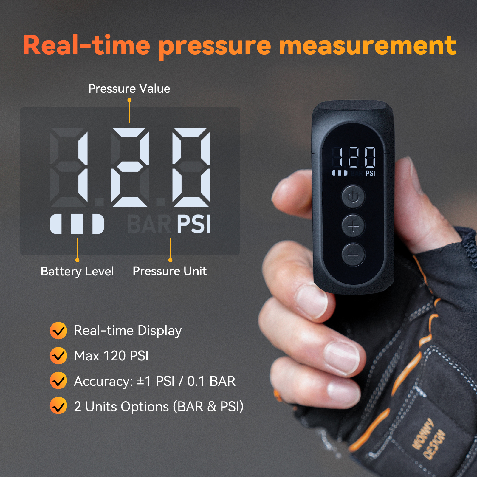 Cordless Tire Inflator with Screen, Anoutway Pro Mini Electric Pump, Fast Charging Battery for Bike