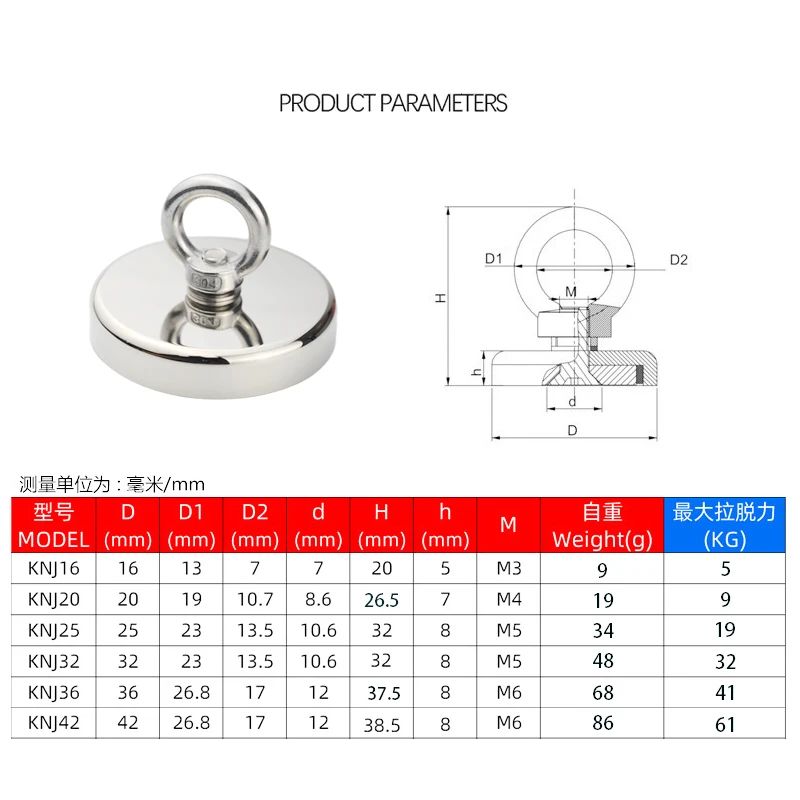 Super Strong Neodymium Fishing Magnet Heavy Duty Salvage Magnet with Eyebolt