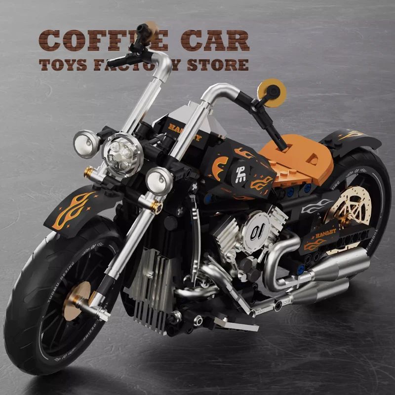 High-Tech Retro Motorbike MOC Bricks Building Blocks Toy – City Racing Motorcycle Model for Kids and Adults