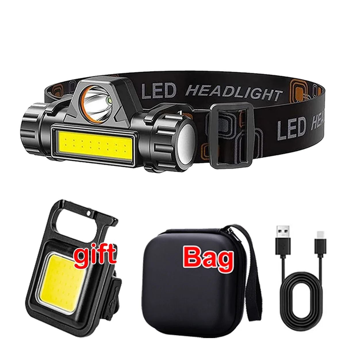 Rechargeable COB LED Headlamp with Magnetic Base and Adjustable Strap