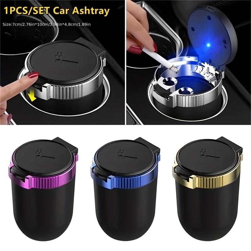 Universal Car Ashtray with LED Light Stainless Steel Cup Smokeless Flame Retardant Auto Ash Tray for Car Supplies