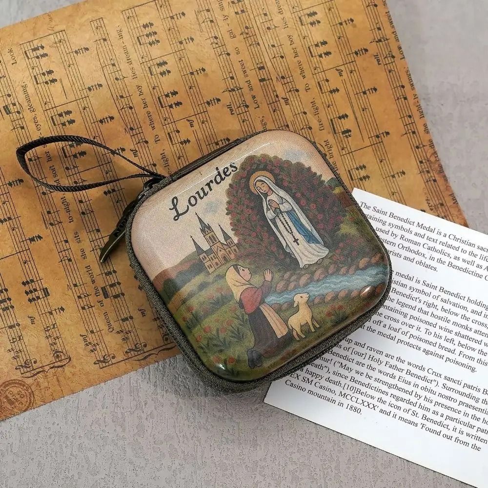 Portable Virgin Mary Rosary Storage Pouch Zippered Mini Prayer Jewelry Case