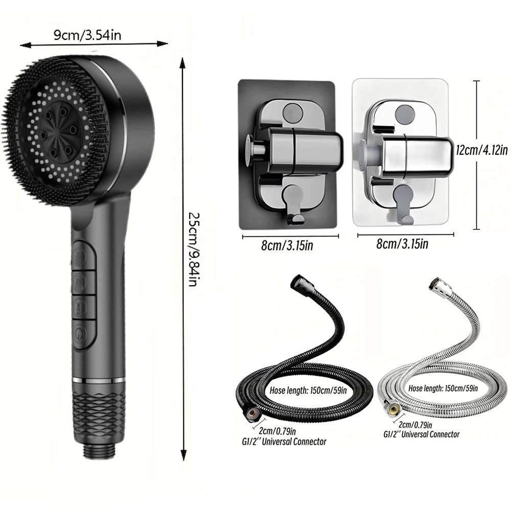 High Pressure Shower Head with Self-Cleaning Silicone Brush & 4 Spray Modes