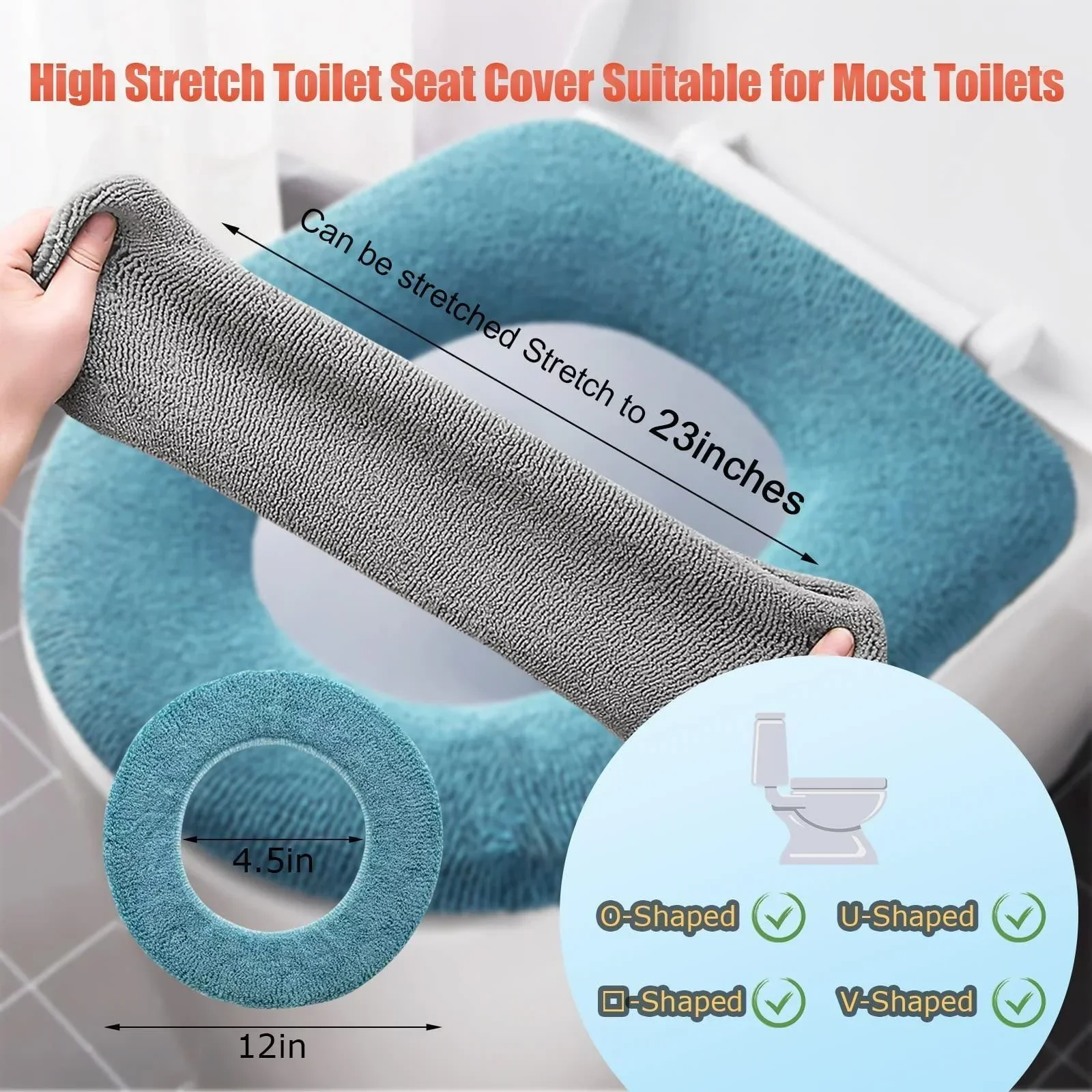 Soft Warm Toilet Seat Cover Elastic Washable Bathroom Seat Pad