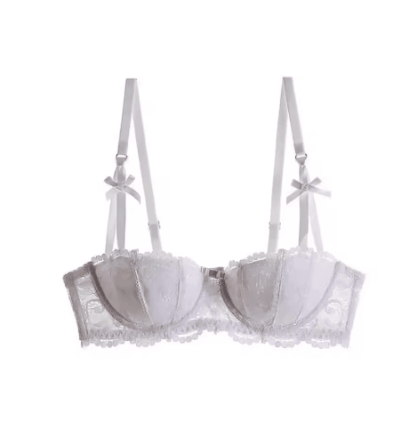 French Style Half Cup Push Up Lace Bra with Deep V Design