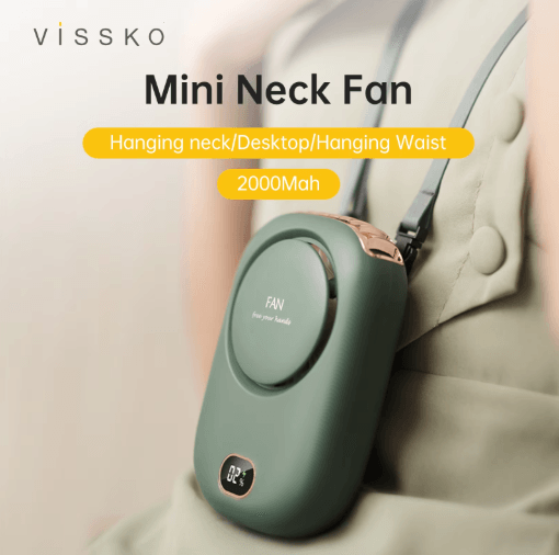 Vissko Bladeless Neck Hanging Fan – USB Rechargeable Hands-Free Mini Cooling Fan for Travel & Kids