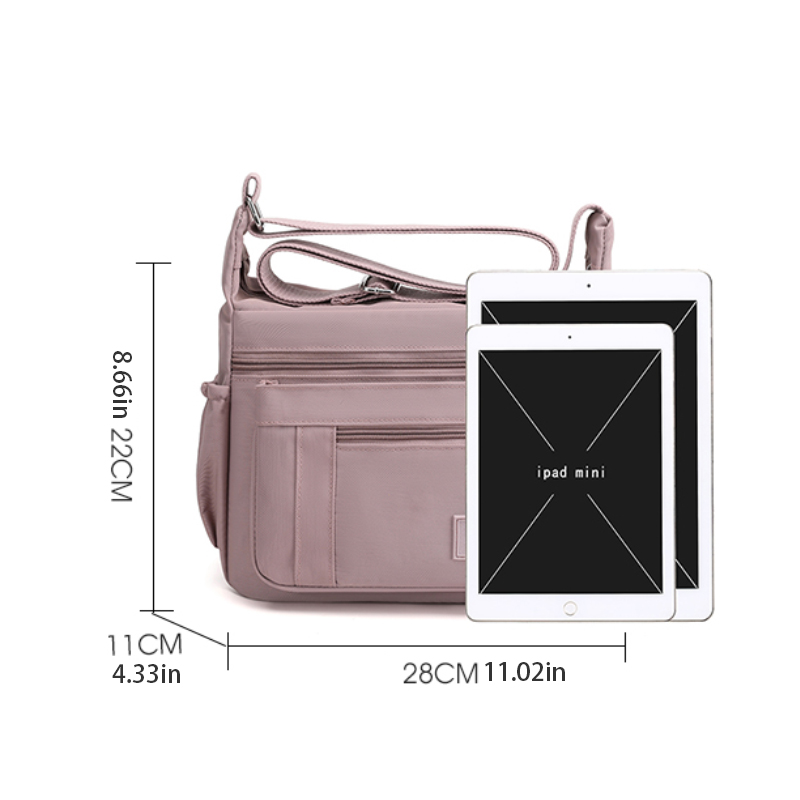 Lightweight Nylon Crossbody Bag with Adjustable Strap and Multi Pocket Design