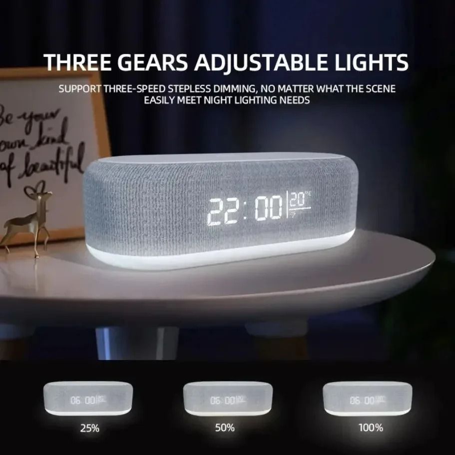 Intelligent Alarm Clock Wireless Charger – 15W Fast Charging Station with Bedroom Lamp, Night Light & Desktop Thermomete
