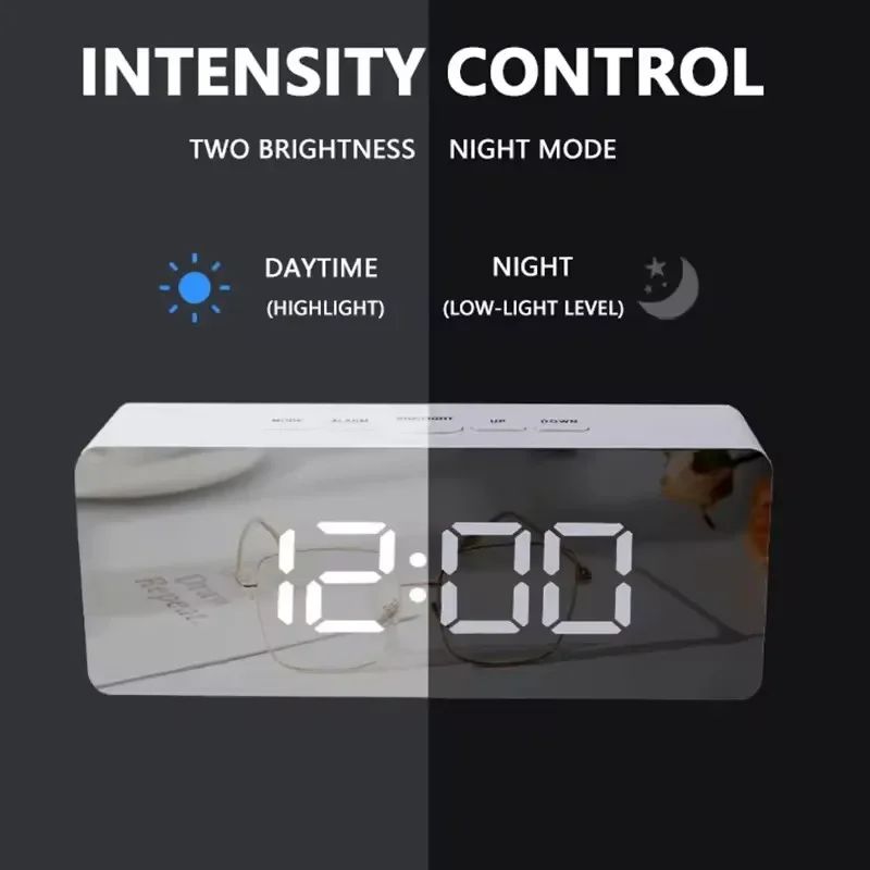 Smart LED Mirror Alarm Clock – USB Digital Desk Clock with Snooze & Night Display