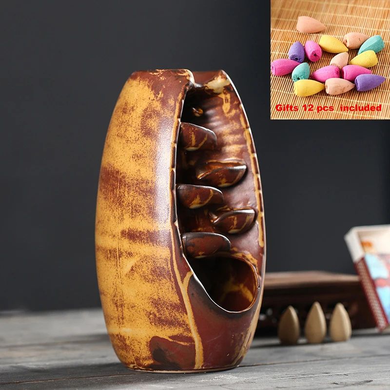Ceramic Waterfall Incense Burner Set