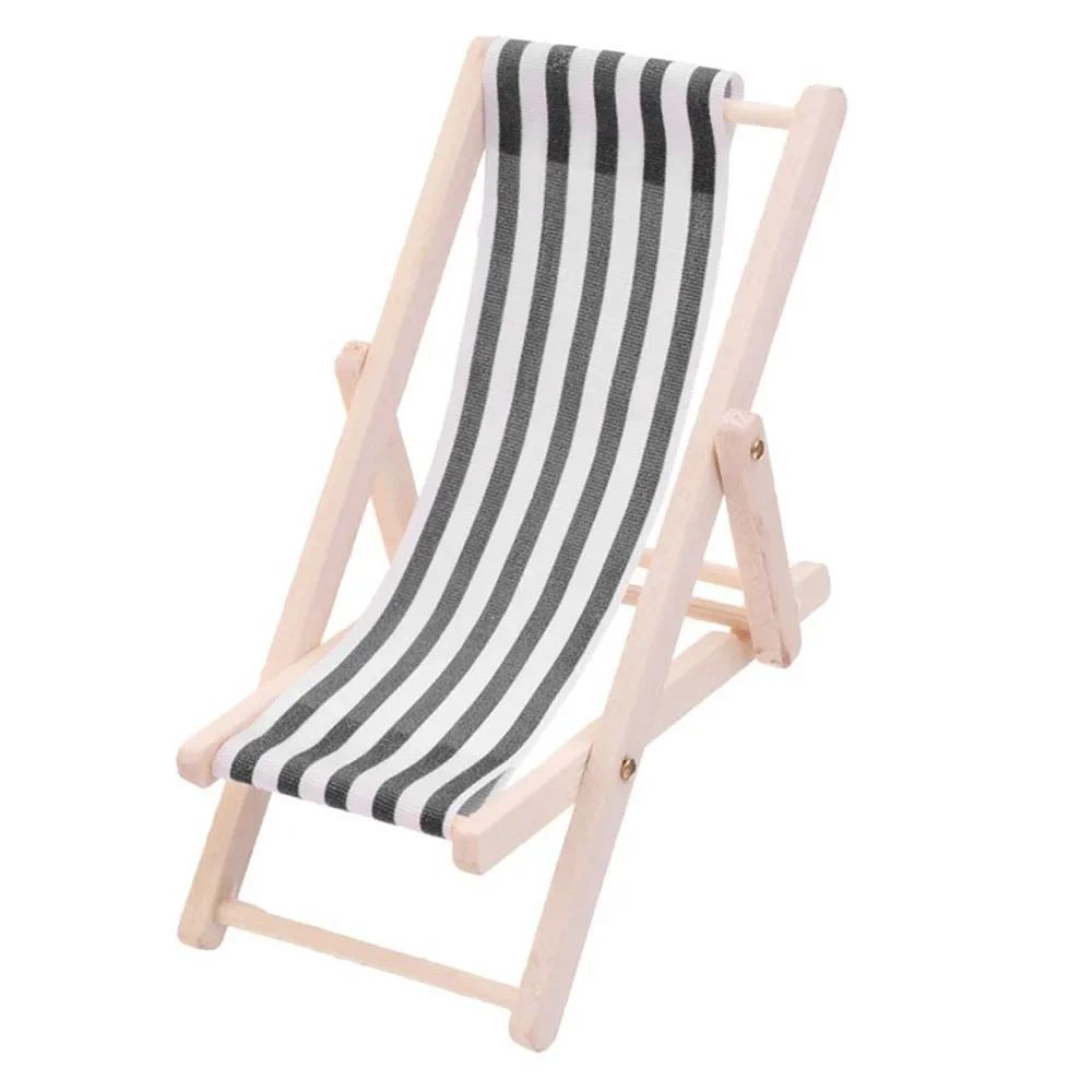 Dollhouse Beach Chair Set with Mini Beach Table, Foldable Wooden Beach Furniture