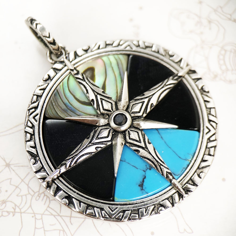 Turquoise Compass Pendant in Sterling Silver Lucky Charm Gift