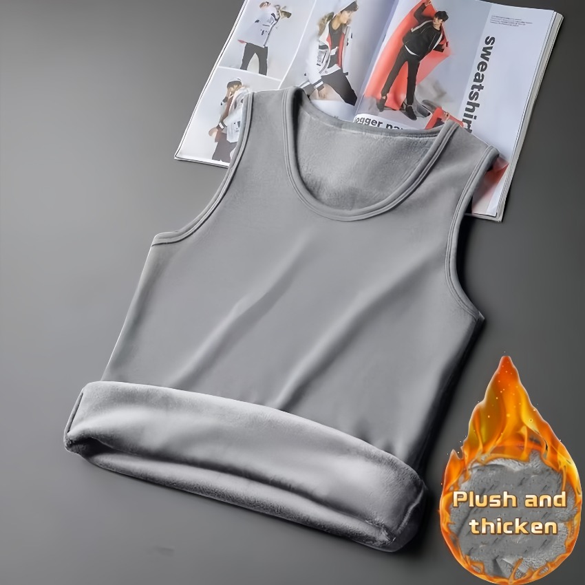 Men's Warm Thermal Underwear, Autumn Winter Sleeveless Vest, Thickening Thermo Lingerie, Soft Fleece Lined Undershirt