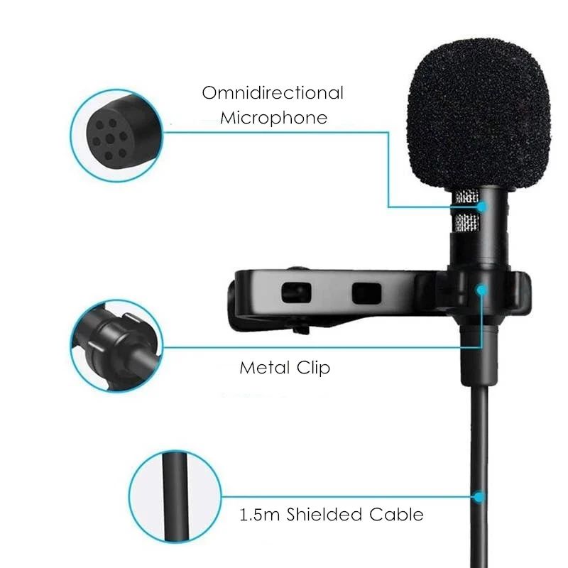 1.5m Wired Lavalier Microphone - Clip-On Lapel Mic with USB-C & 3.5mm for Clear Voice