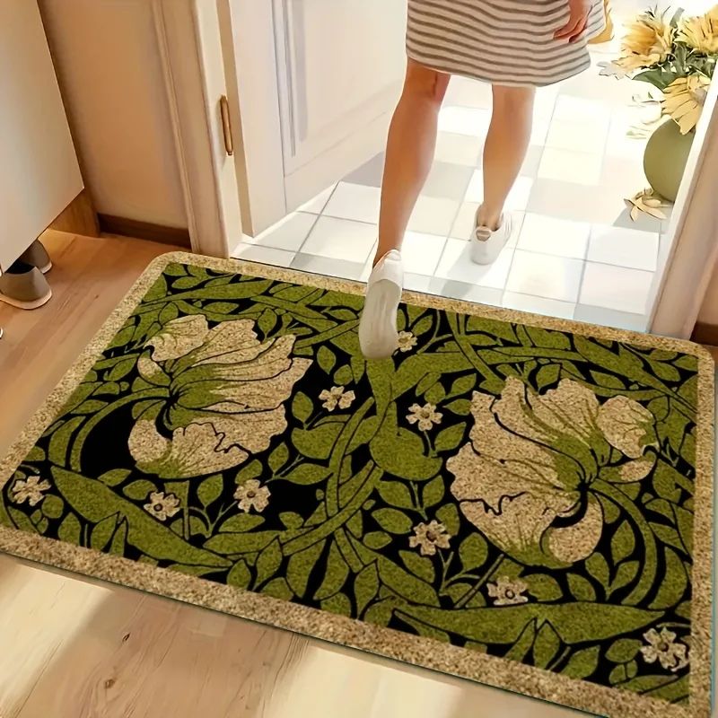 Colorful Welcome Floral Anti-Slip Doormat – Machine Washable Indoor Rug for Bedroom, Hallway & Entryway