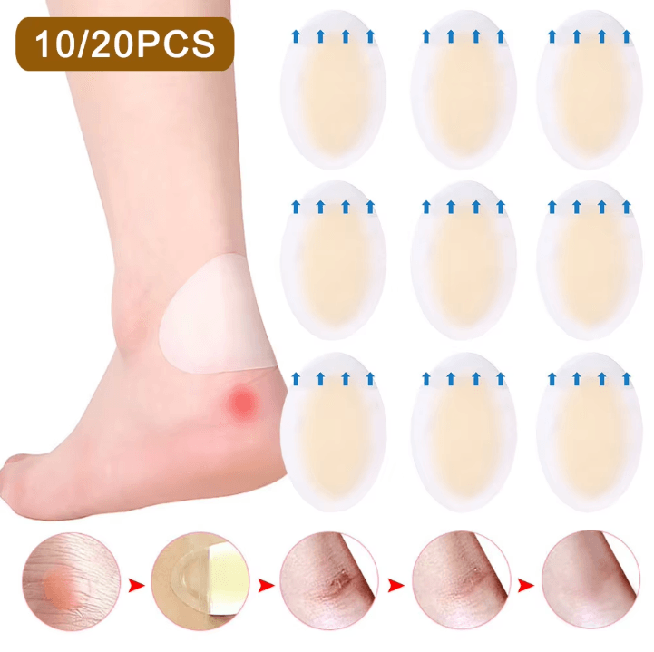 Hydrocolloid Heel Blister Patches – Anti-Friction Hydrocolloid Foot Patch Bandages for Outdoor, Hiking & First Aid