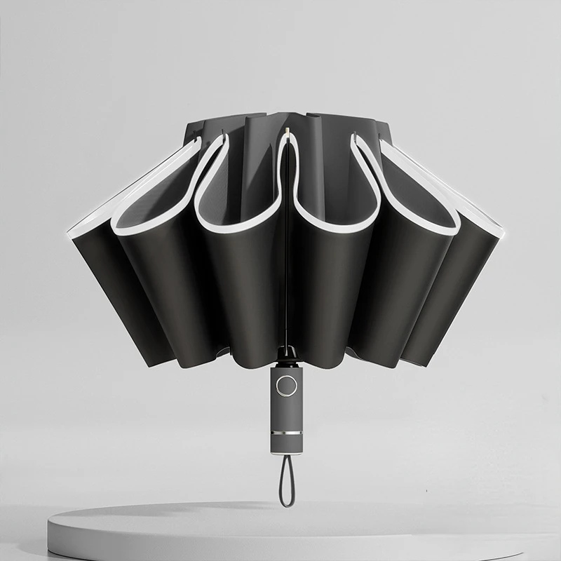 Windproof Reverse Folding Umbrella with UV Protection & Reflective Stripe