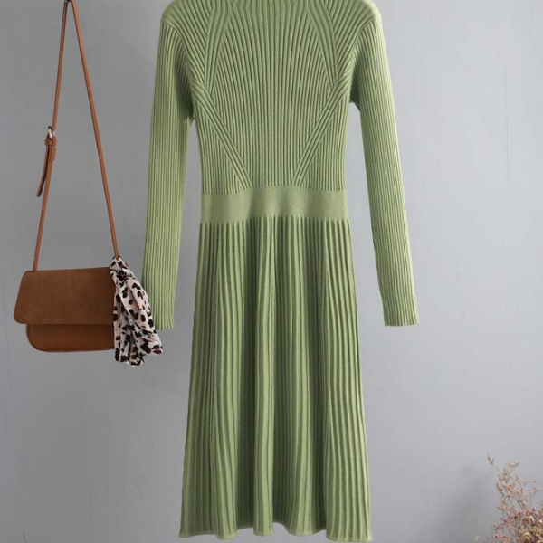 Thick Knit Autumn Winter Dress Female, Slim Long Sweater Dress Women, Slim A-line Basic Dress Casual