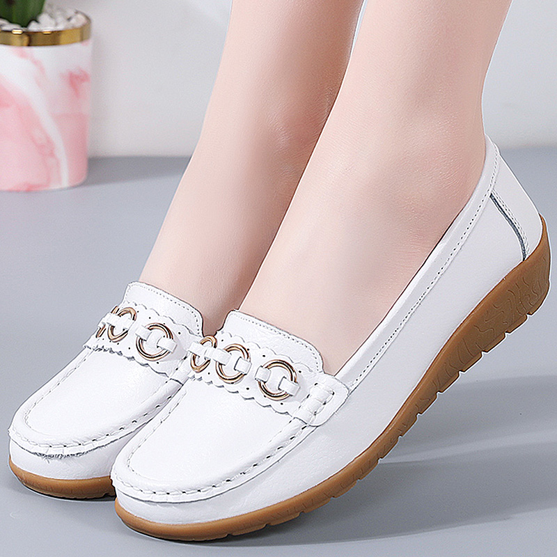 Leather Woman Shoes Soft Low Heels Flat Shoes for Women, Casual Elegant Heel Flats Comfortable Female Footwear
