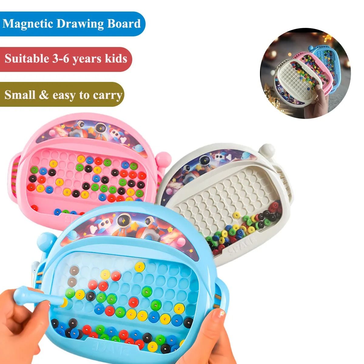 Childrens Magnetic Doodle Drawing Board Educational Toy with Pen and Beads