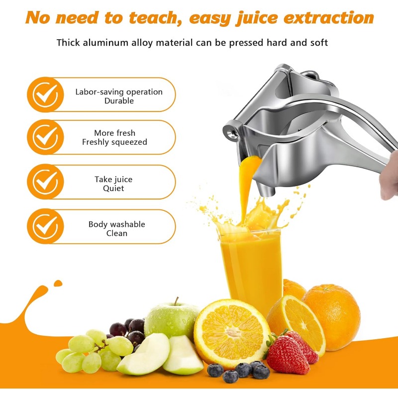 Heavy Duty Manual Juicer - Premium Citrus Squeezer, Detachable Fruit Extractor Tool, Metal Alloy