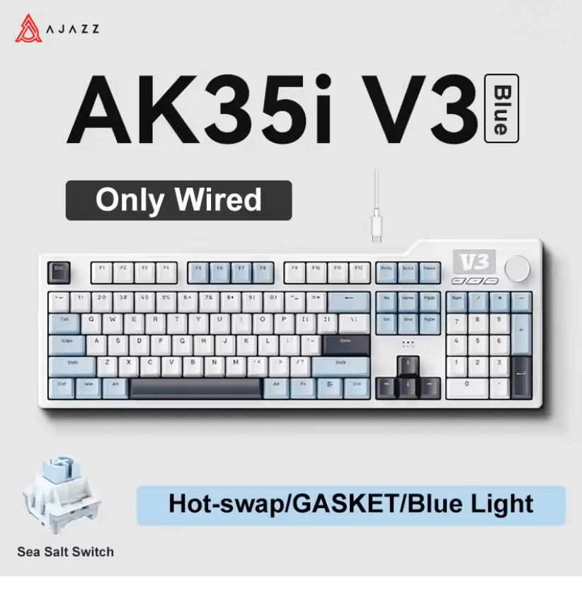 Ajazz AK35I V3 MAX Gasket Mechanical Keyboard TriMode Wired Bluetooth Wireless Gaming Keyboard