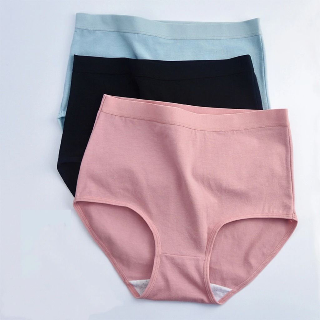 Womens Plus Size Cotton High Waist Briefs Breathable Soft Everyday Underwear Three Piece Set