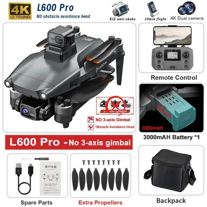 L600 PRO MAX 2025 GPS Drone with 4K HD Dual Camera, 3 Axis Gimbal, Obstacle Avoidance, and 5KM Range