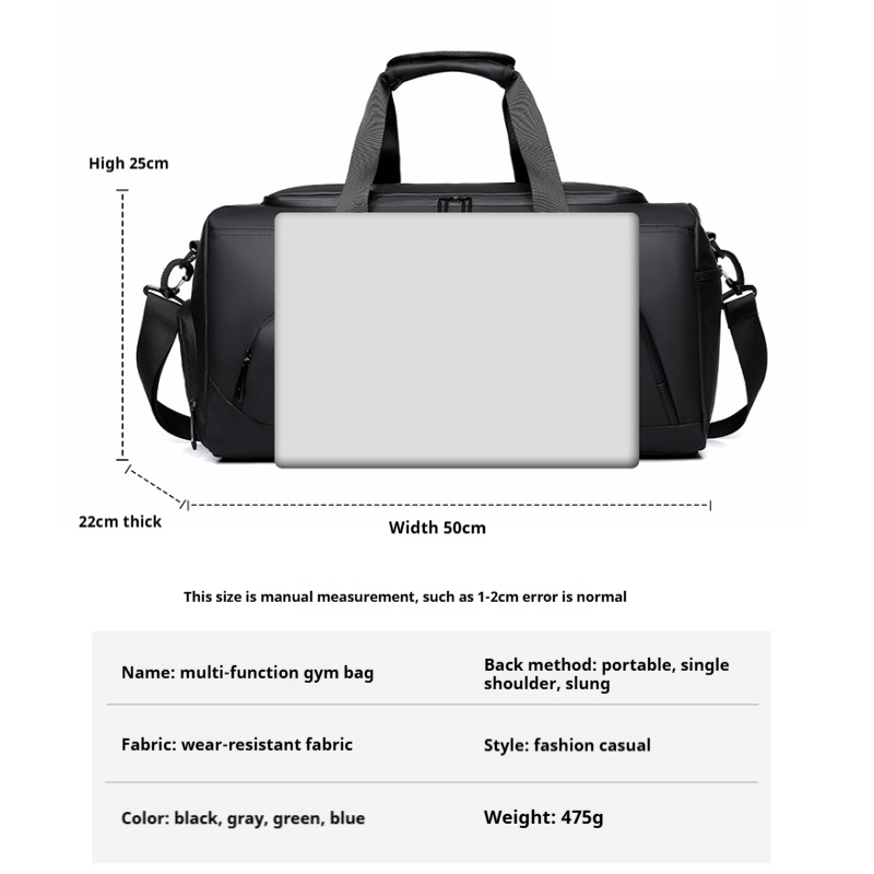 Large Capacity Handbag, Sports Gym Bag, Portable Travel Duffel Bag, Multi-compartment with Shoes Storage