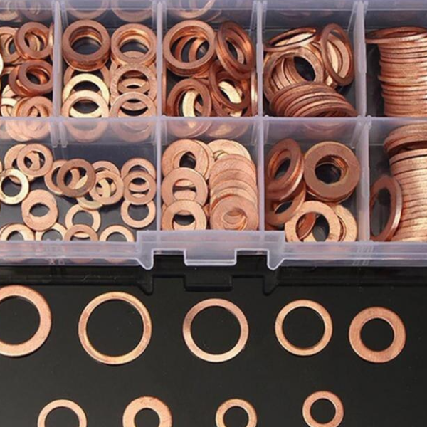 Copper Washer Gasket Nut and Bolt Set Flat Ring Seal Assortment Kit with Storage Box for Precision Assembly