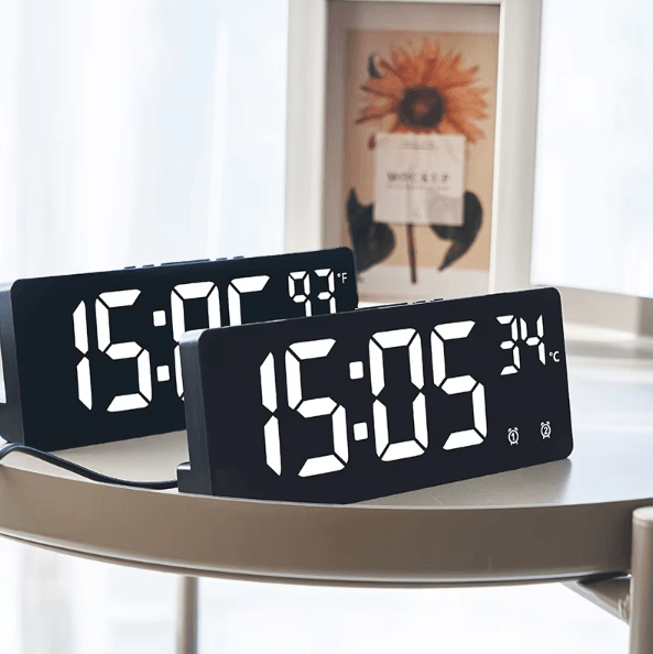 Voice Control LED Digital Alarm Clock – Temperature Display Desk Clock with Night Mode