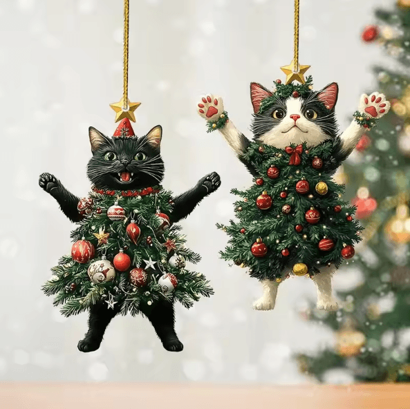 Cute Cat Christmas Hanging Ornament for Tree, Car & Gifts