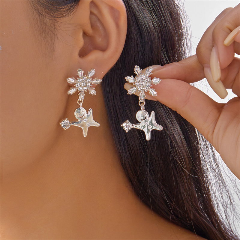 White Pearl Crystal Snowman, Elk Earrings, Creative Christmas Grandpa and Grandma Zircon Stud Earrings, New Year Jewelry