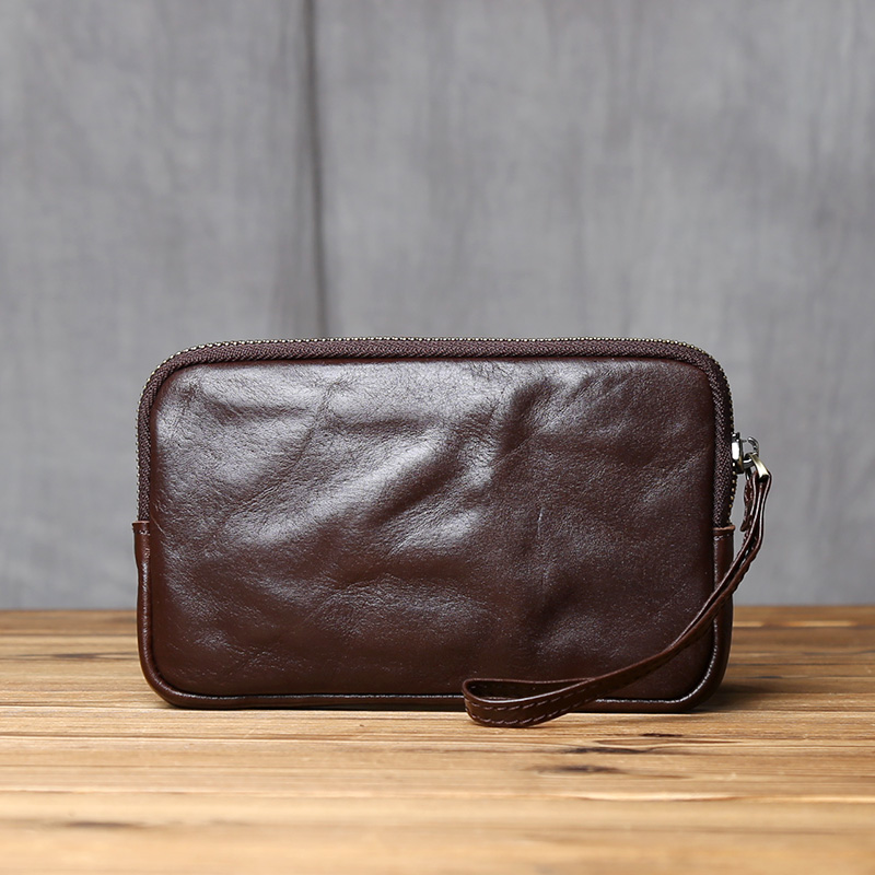 Vintage Genuine Leather Wallet & Phone Bag for Men and Women Zippered Cowhide Card Holder